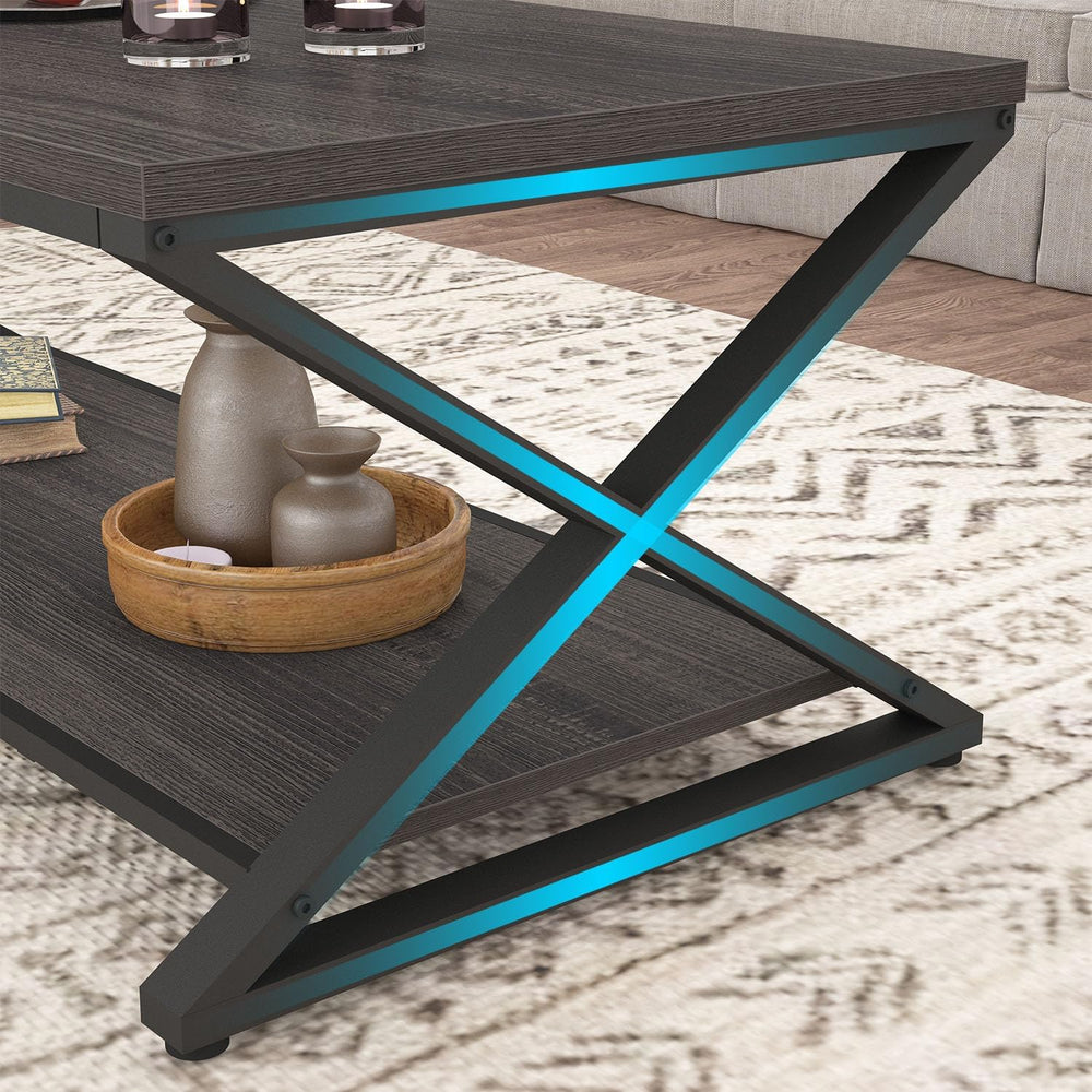 HSH 47" Rectangle Coffee Table with Storage for Living Room, Dark Gray
