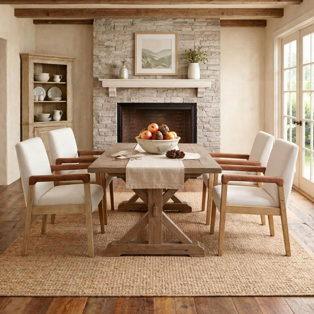 Mid Century Modern Dining Chairs with Arms, Solid Wood Farmhouse Upholstered ...