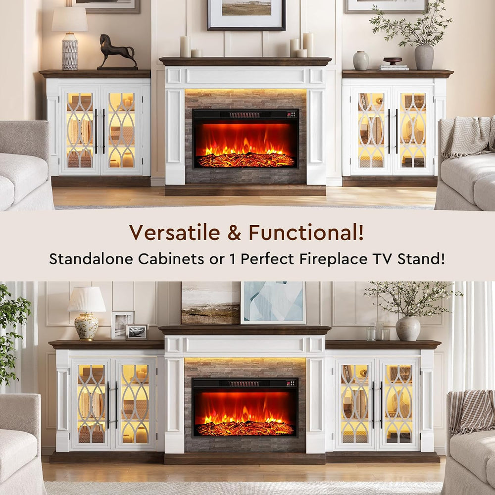 LGHM 104" LED Fireplace TV Stand with Outlet, 3 in 1 Electric Fireplace ...