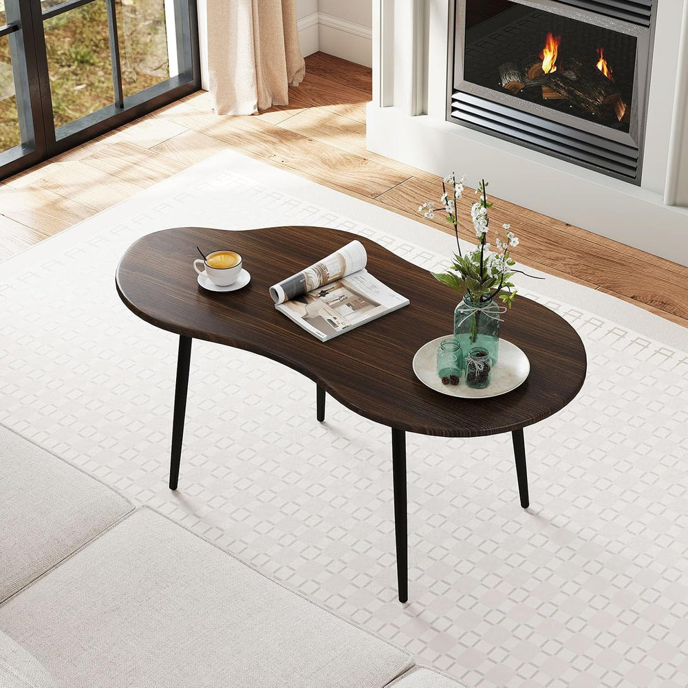 GIANTEX Small Coffee Table, 39.5" Cloud Center Table, Walnut