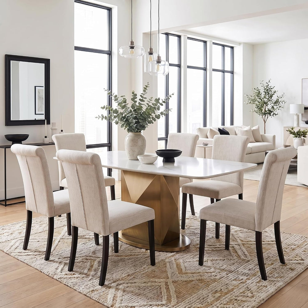ACEDÉCOR Dining Chairs Set of 6, Modern Off White Linen Upholstered Dining Ch...