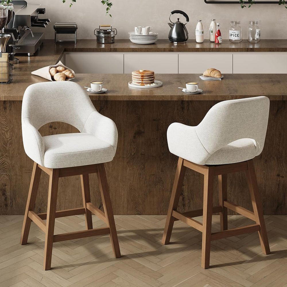 Swivel Bar Stools Set of 2, Modern Fabric Upholstered Counter Height Stools w...