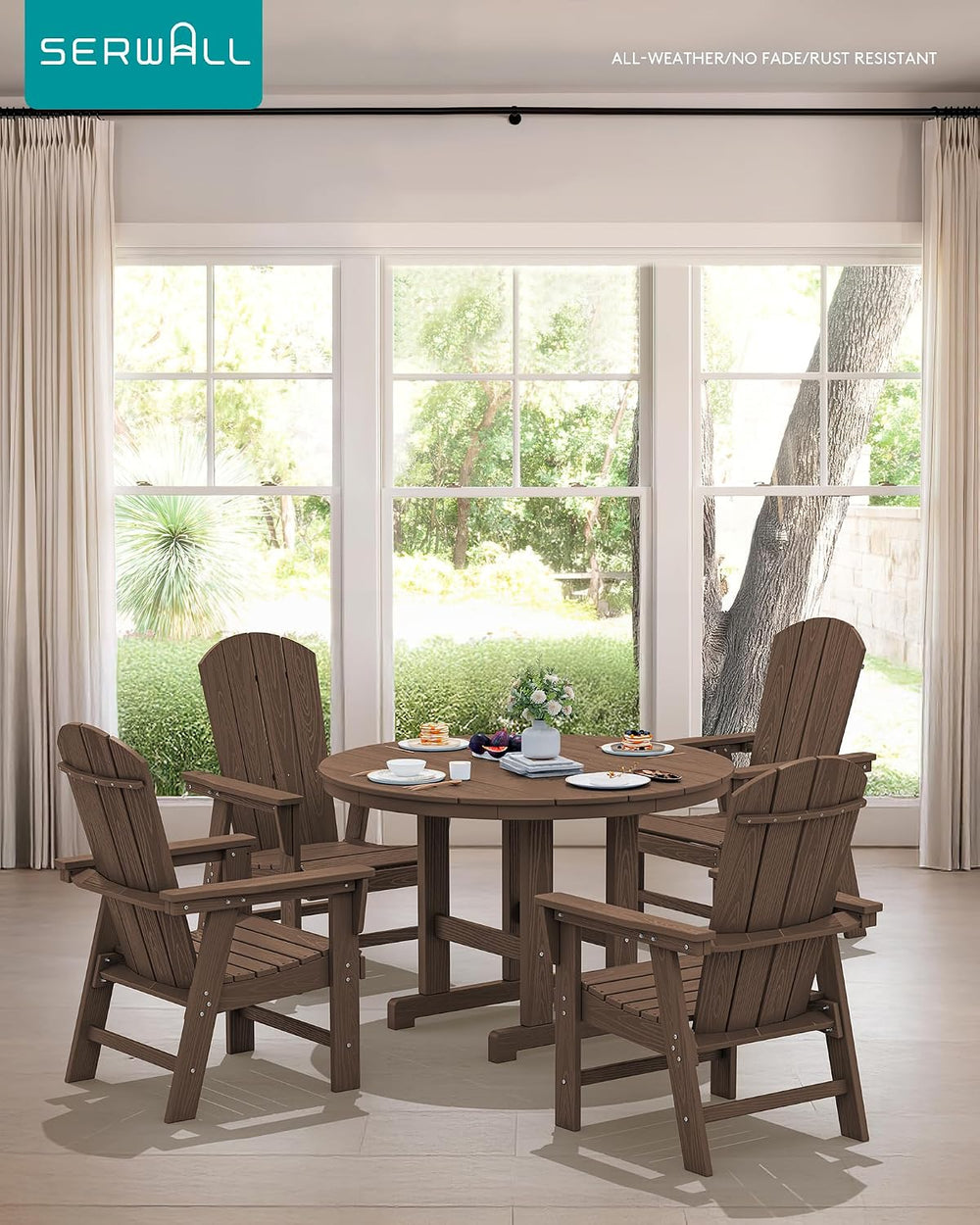 SERWALL 5-Piece Patio Dining Set, 45" Table & 4 Adirondack Chairs, B...