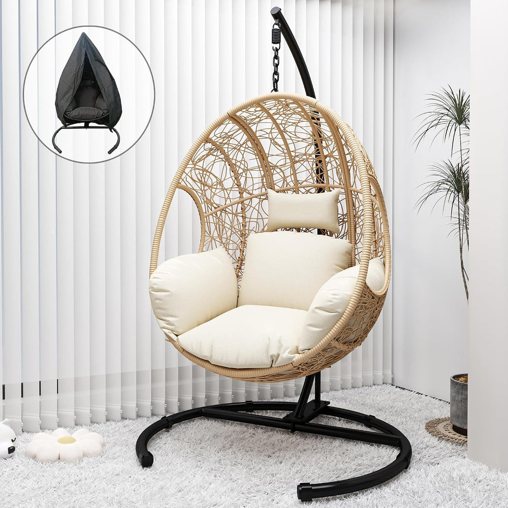 Hanging Egg Chair with Stand - Egg Swing Chair Outdoor Indoor Patio Wicker Ch...
