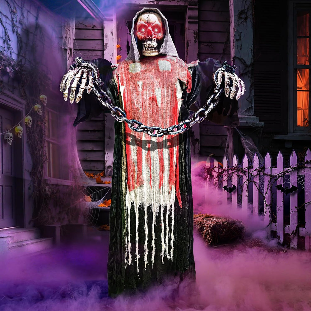 Halloween Decorations Outdoor, 6 Ft Large Animated Grim Reaper with Big Chain...