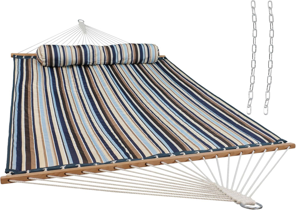 Sunnydaze Quilted Double Hammock for Outside with Pillow, Ocean Isle