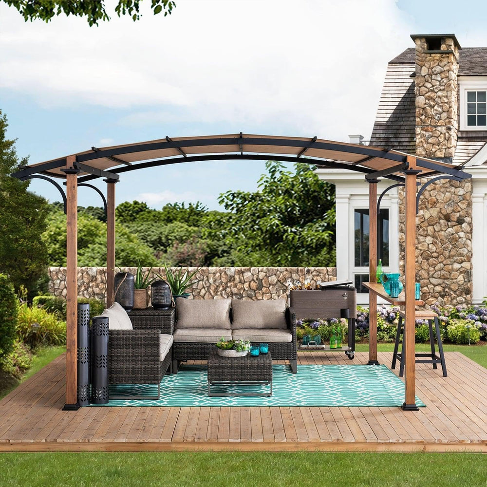SUNJOY Outdoor Pergola 8.5 x 13 ft. Steel Arched Pergola with Tan Weather-Res...