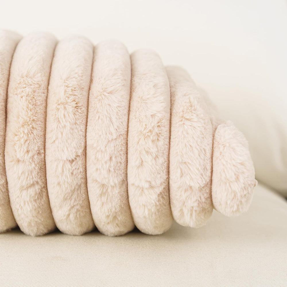 NiNi ALL Beige Faux Fur Throw Pillow Covers 26x26, Set of 2 Cushion Cases