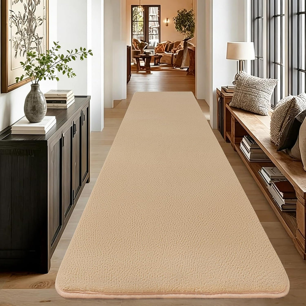 qulint Tan Hallway Rug 2x8, Modern Bedroom Runner Rug Non Slip Soft
