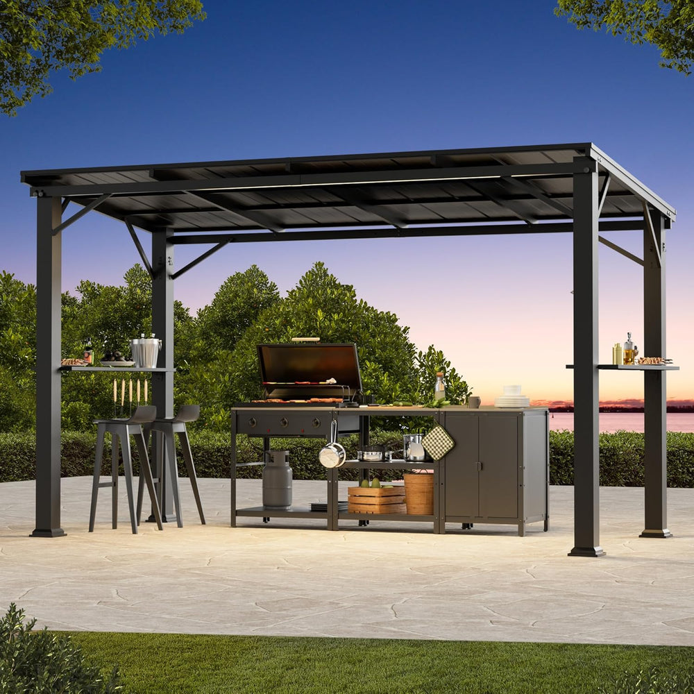 Covered Outdoor Grill Gazebo 6'x12'with Side Shelf, Outdoor Hardtop G...