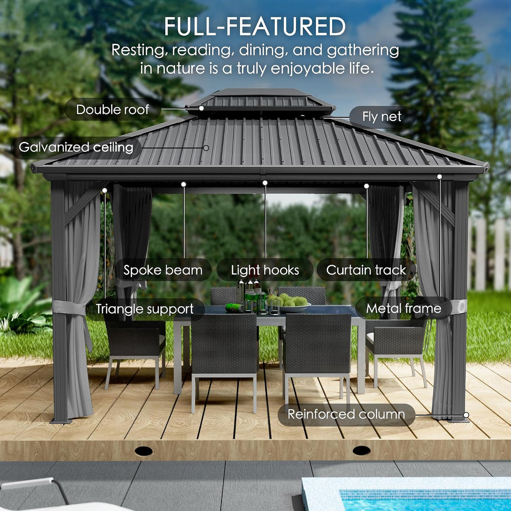 Kozyard Caesar 10'x12' Hardtop Gazebo - Permanent Metal Pavilion