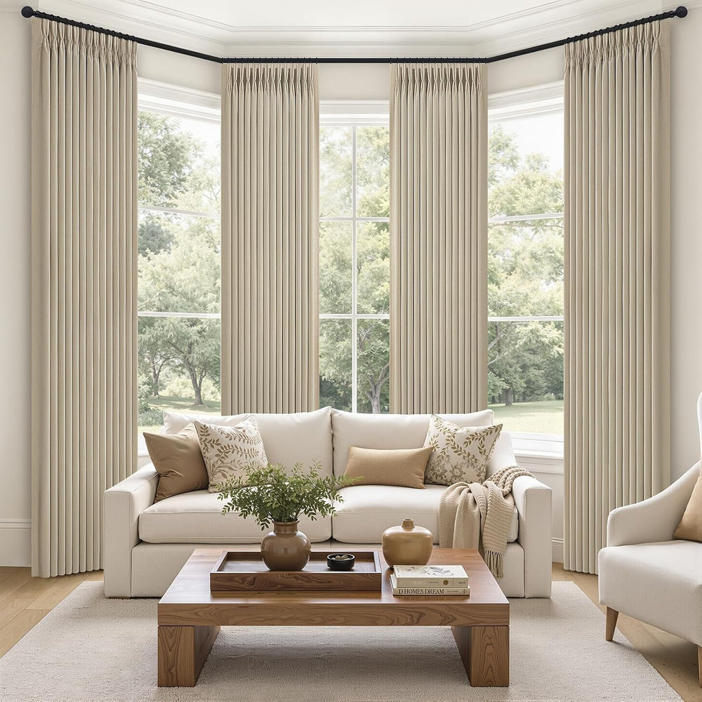 Pinch Pleated Linen Blackout Living Room Curtains 4 Panels Set 96 Inches Long...