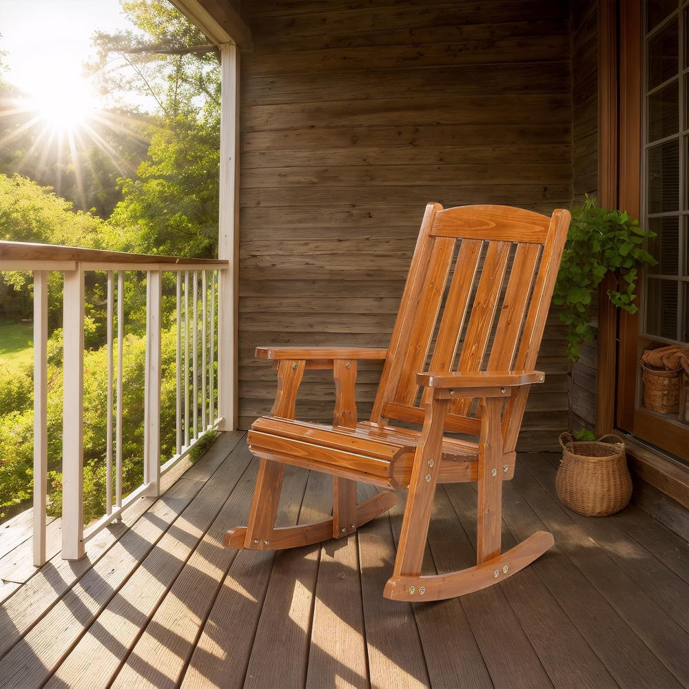 VINGLI Wooden Rocking Chair, Patio Rocker with Higher Backrest, Heavy Duty 60...