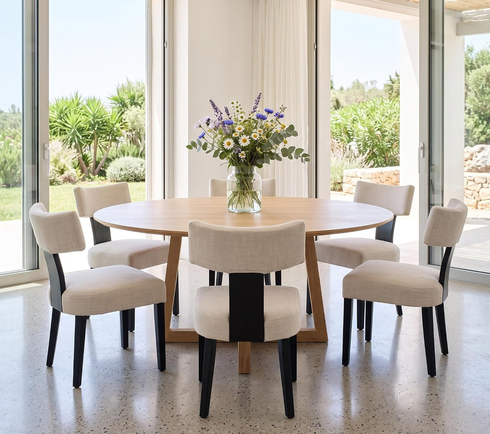 RIVOVA Mid Century Modern Dining Chairs Set of 6 Farmhouse Linen Fabric Uphol...