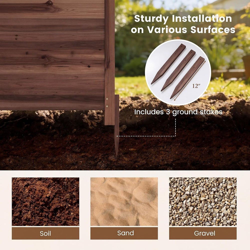 Giantex 3 Panels Wooden Privacy Fence with Stakes, 47" W x 45.5" H,...