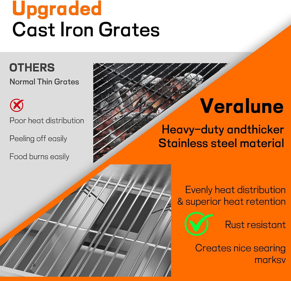 Veralune 2-Burner Tabletop Gas Grill, 22,000 BTU Stainless Steel Grill