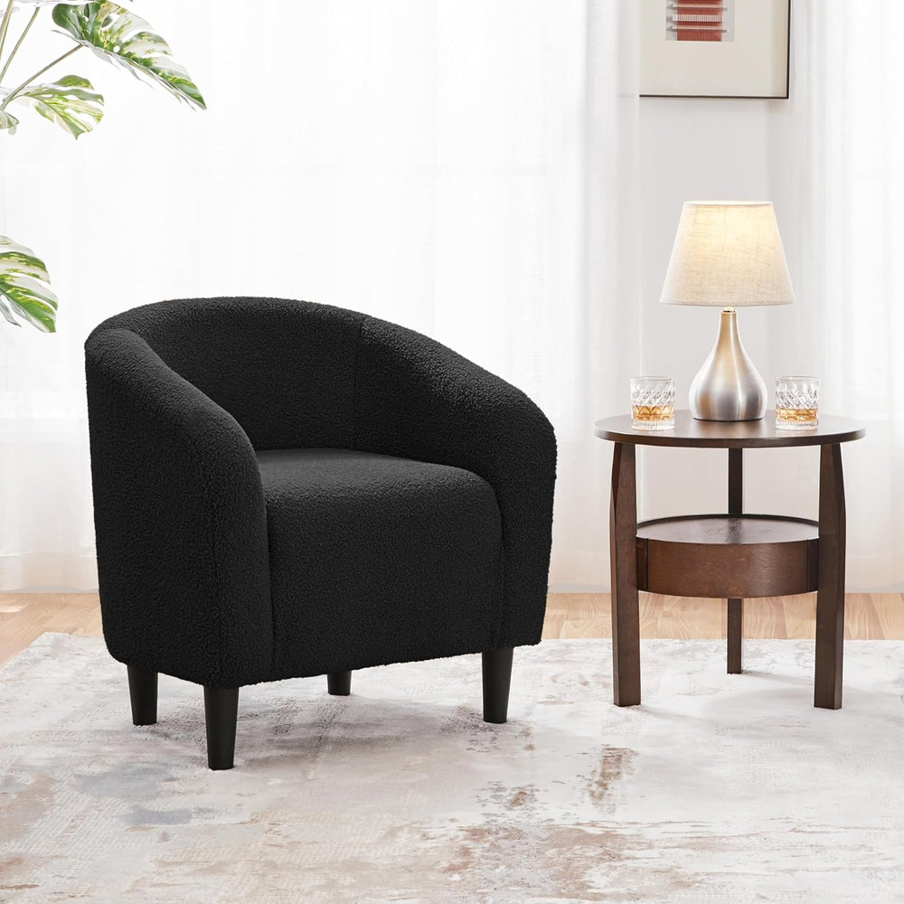 Topeakmart 25.5in Wide Small Sherpa Barrel Accent Chair for Bedroom, Black