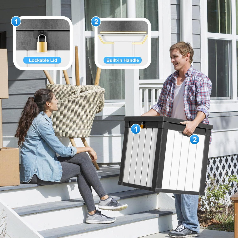 PatioZen 50 Gallon Resin Deck Box, Lockable Outdoor Storage Box for Patio Cus...