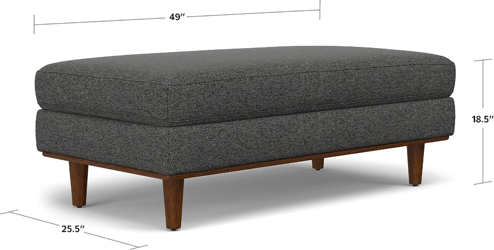 SIMPLIHOME Morrison 49" Wide Woven-Blend Fabric Ottoman in Charcoal Grey