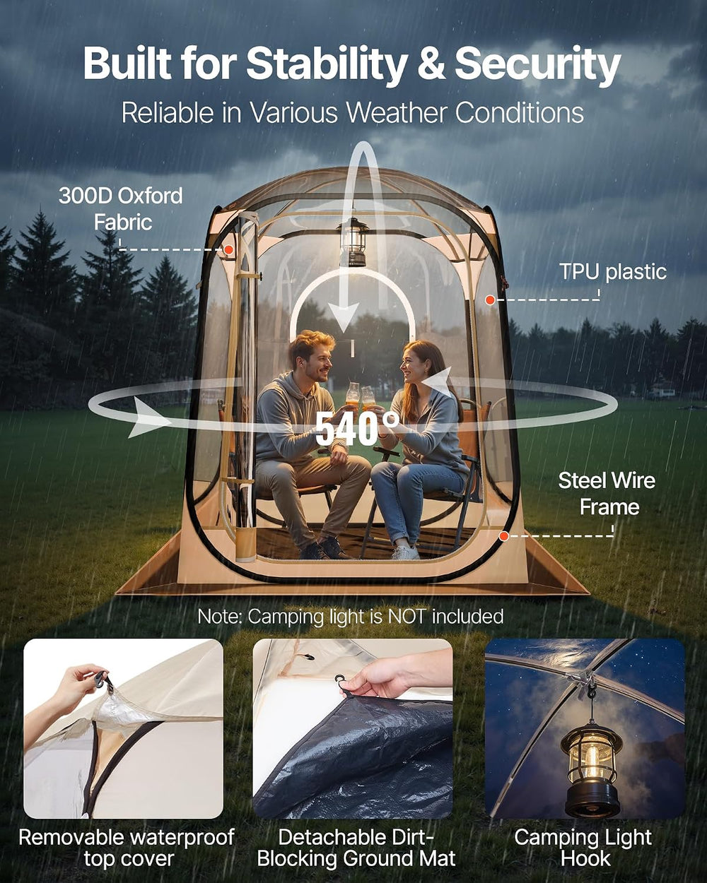 VEVOR Pop up Sports Tent, 8 Sizes Optional Clear Bubble Tent for 1-6 Person, ...