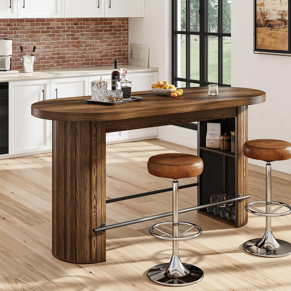 59" Bar Table, Walnut Counter Height Table, Wooden Vintage High Top Table