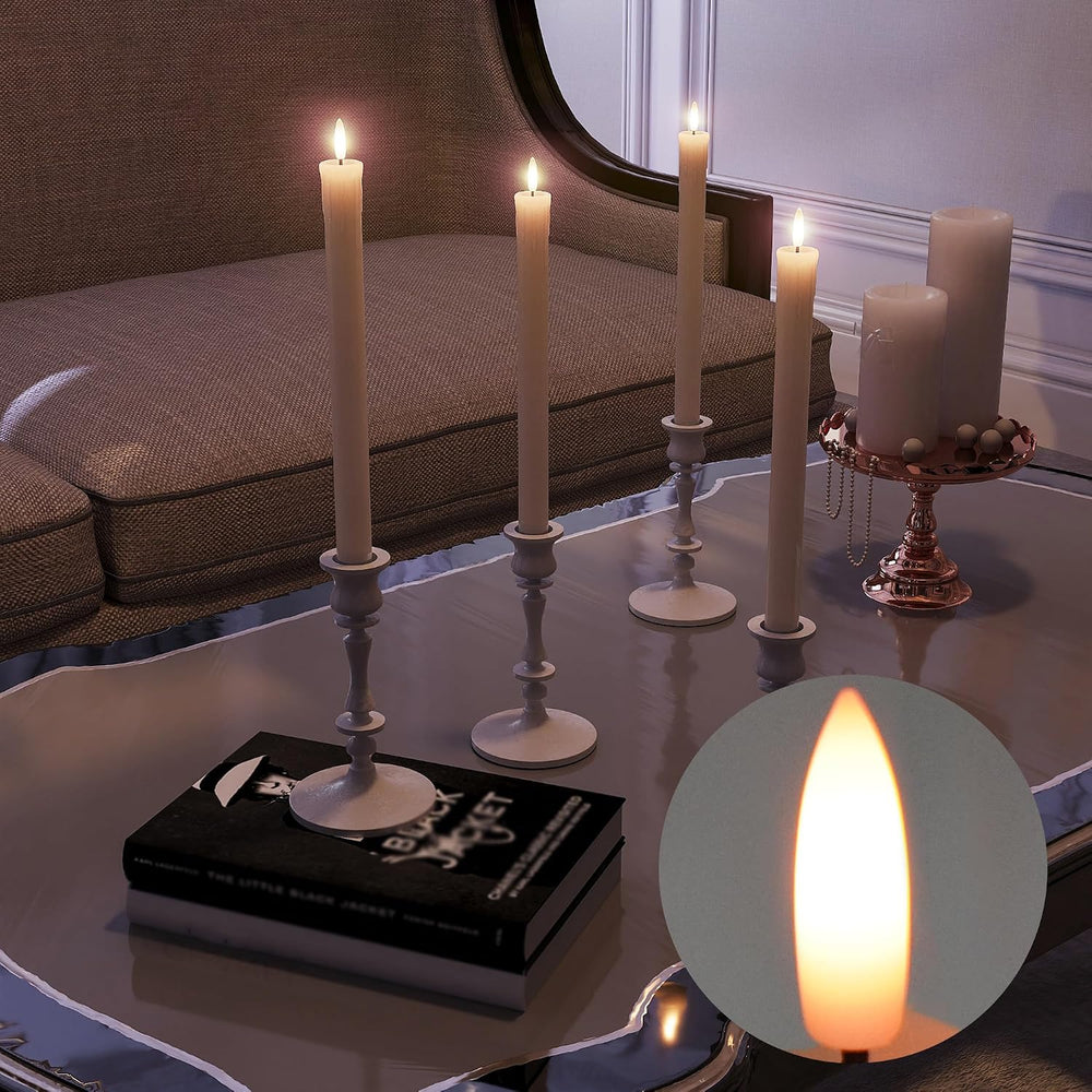 Rechargeable Flameless Taper Candles with Remote, Charging Station, 6 Pcs