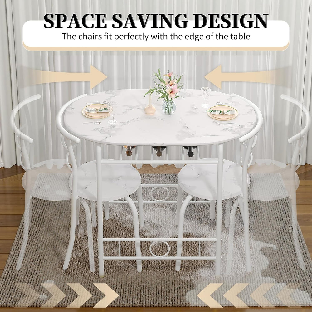 VECELO 3-Piece Dining Table Set for Kitchen Breakfast Nook, Faux Marbled Oval...