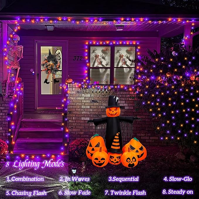 YEGUO 165ft 500 LED Halloween Lights Outdoor Waterproof, Orange and Purple St...
