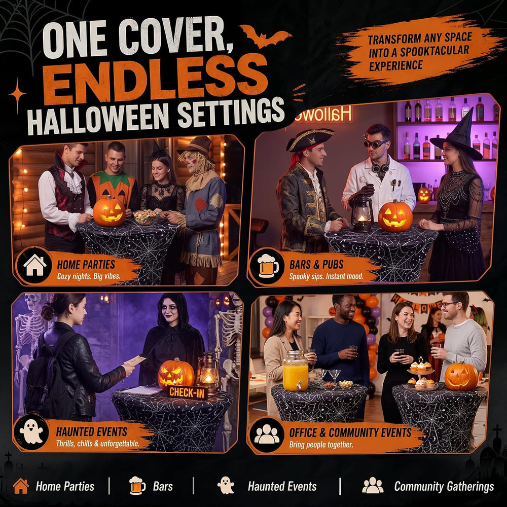 2 Pack Halloween Cocktail Tablecloth, Round High Top Table Covers
