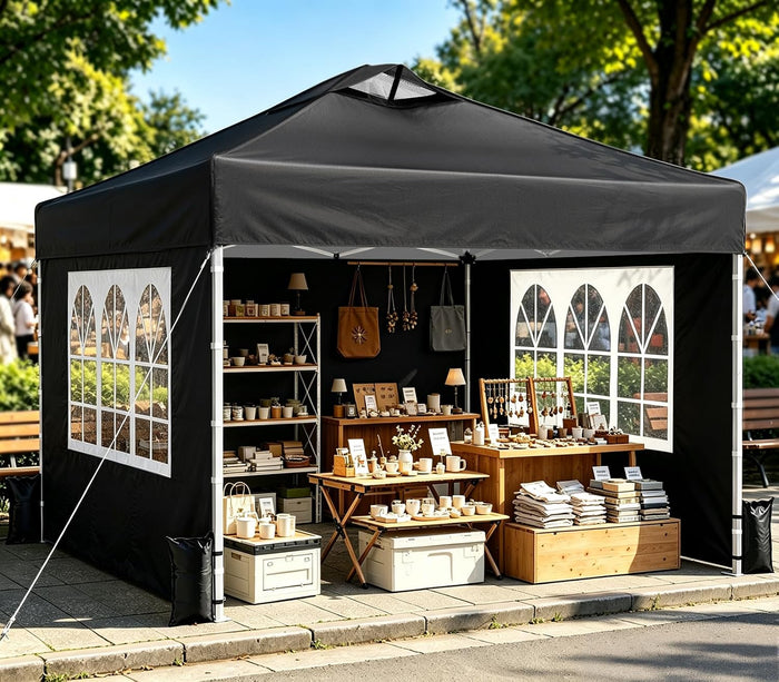 10x10 Pop Up Canopy Tent with One Push Setup, 3 Adjustable Heights, Black