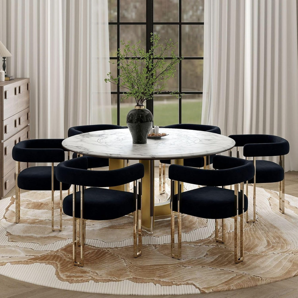 Hyfirm Set of 6 Black and Gold Modern Dining Chairs, Velvet Upholstered Barre...