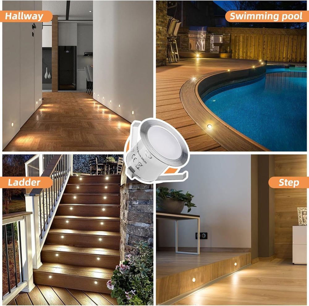 16 Pack Recessed LED Deck Light Kits, 32mm Warm White, IP67 Waterproof 12V Lo...
