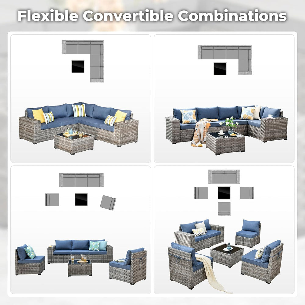 ovios 6 Pieces Patio Furniture Set, Outdoor Wicker Sectional Sofa with Coffee...