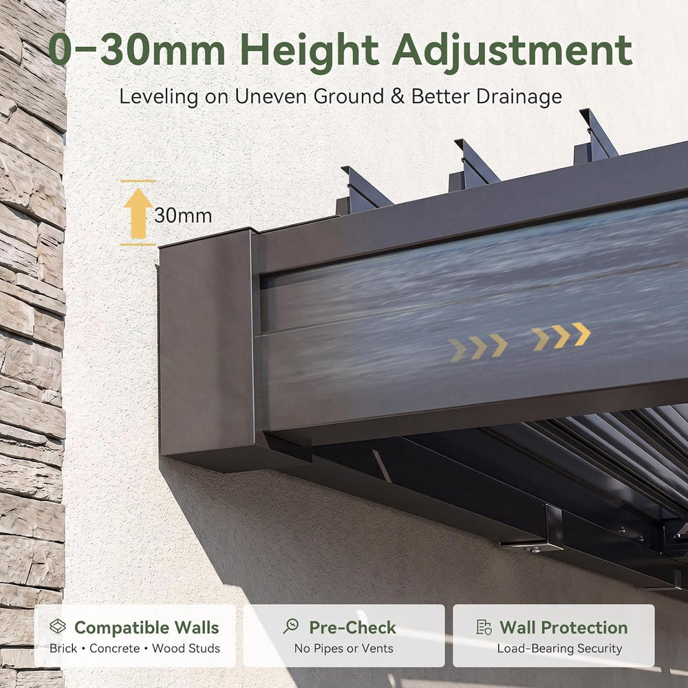 Aoxun Wall Mounted Pergola 10x12 Louvered pergola with Slight Slope Roof