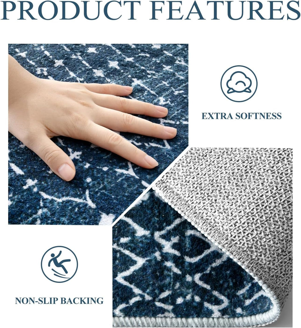 Lahome Moroccan Blue 3x5 Non-Slip Washable Soft Rug for Bedroom Floor Throw, ...