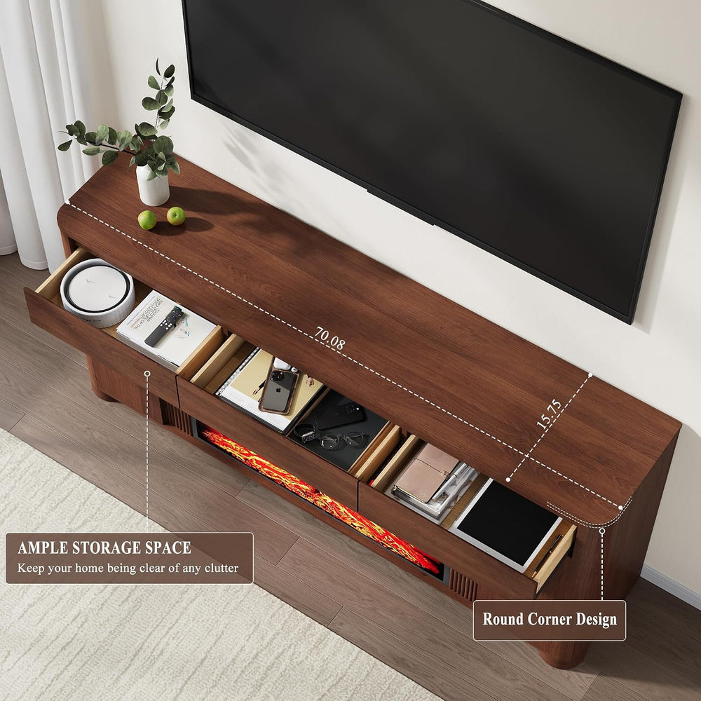 YANSNWO 70" Fireplace TV Stand for TVs Up to 80", Walnut
