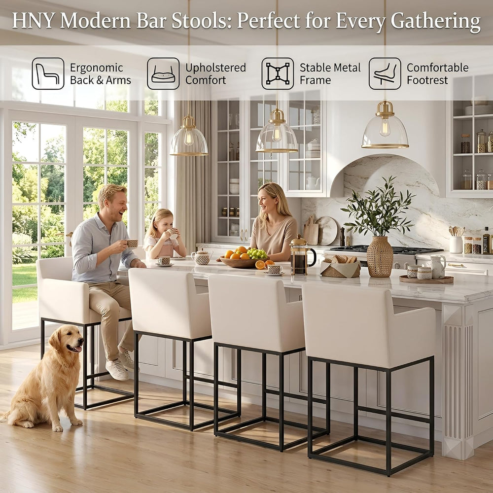 HNY Modern Counter Height Bar Stools Set of 2, 26 Inch Cream Linen Barstool