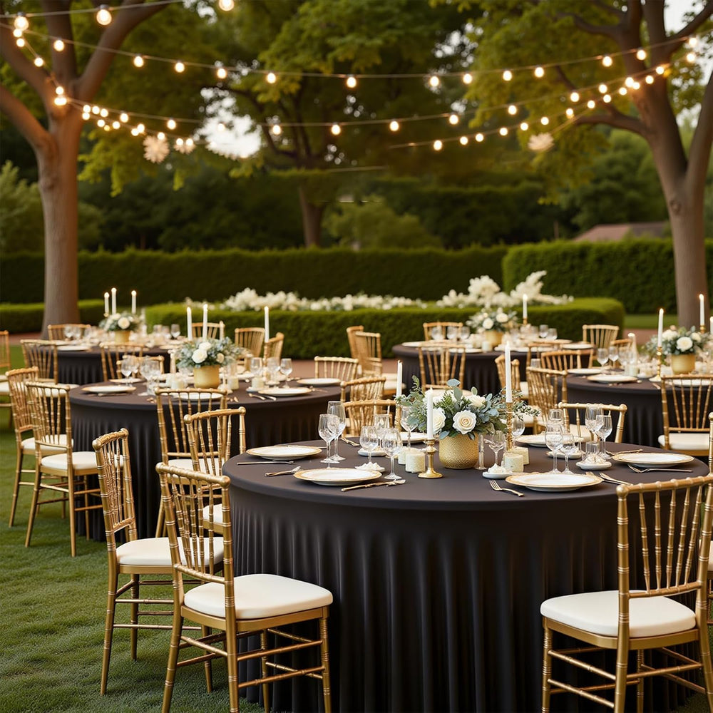 4 Pack 132 Inch Black Round Tablecloth, Fitted Tablecloths for 6FT Round Tabl...