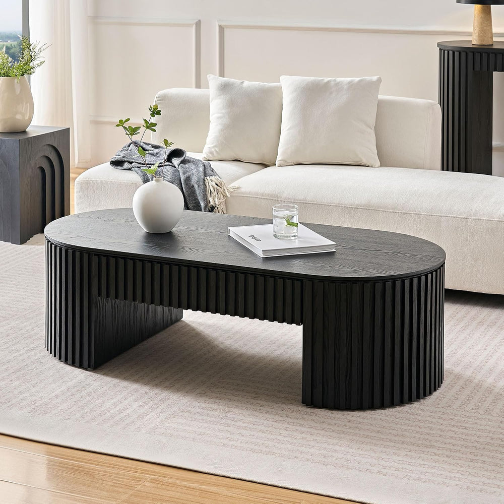 51.18'' Oval Wood Coffee Table with Drawer, Centre Table Tea Table Fl...