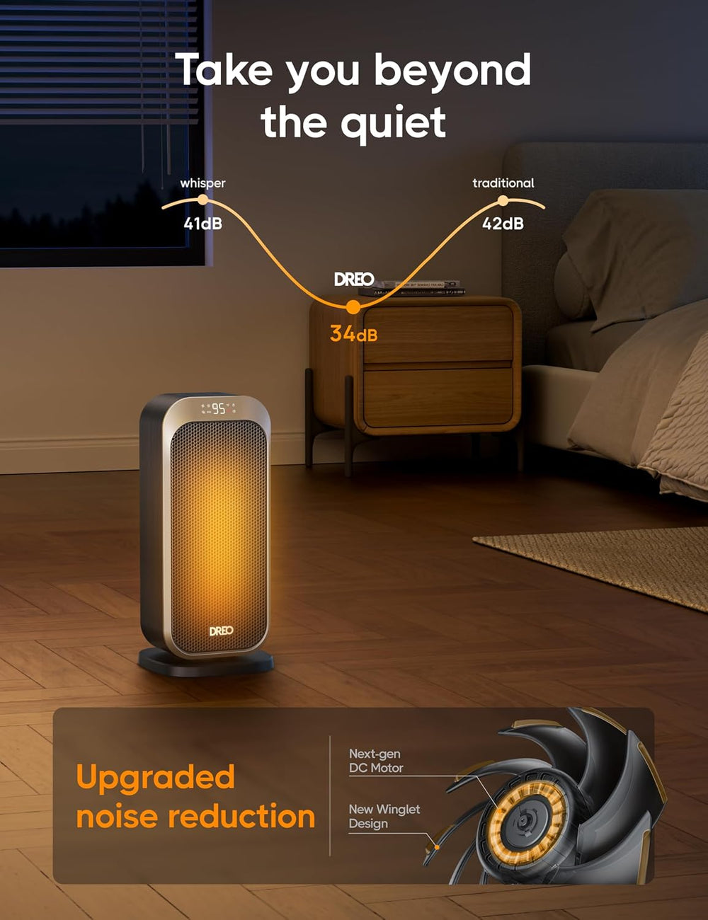 DREO Quiet Space Heater, 1500W Portable Heaters for Indoor Use with Remote