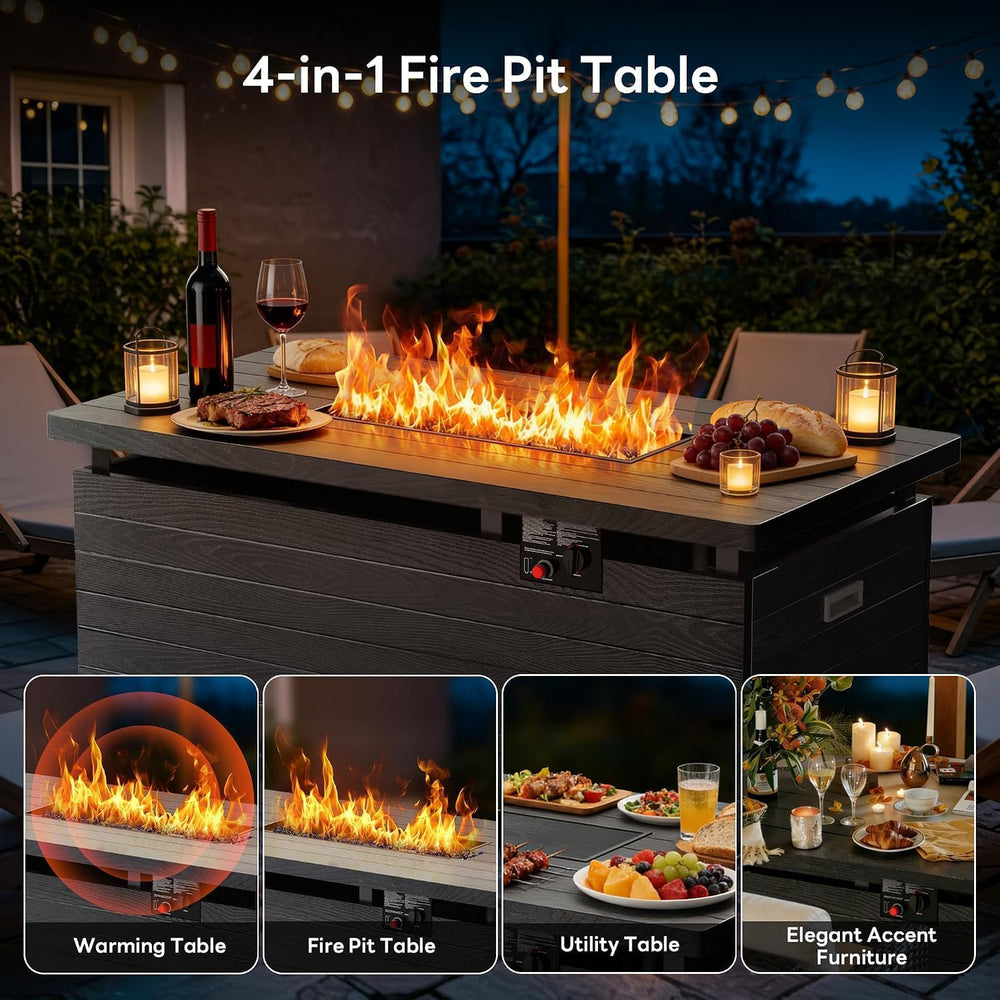 51” Outdoor Propane Fire Pit Table, 50000 BTU 4-in-1 Gas Fire Pits, Gray