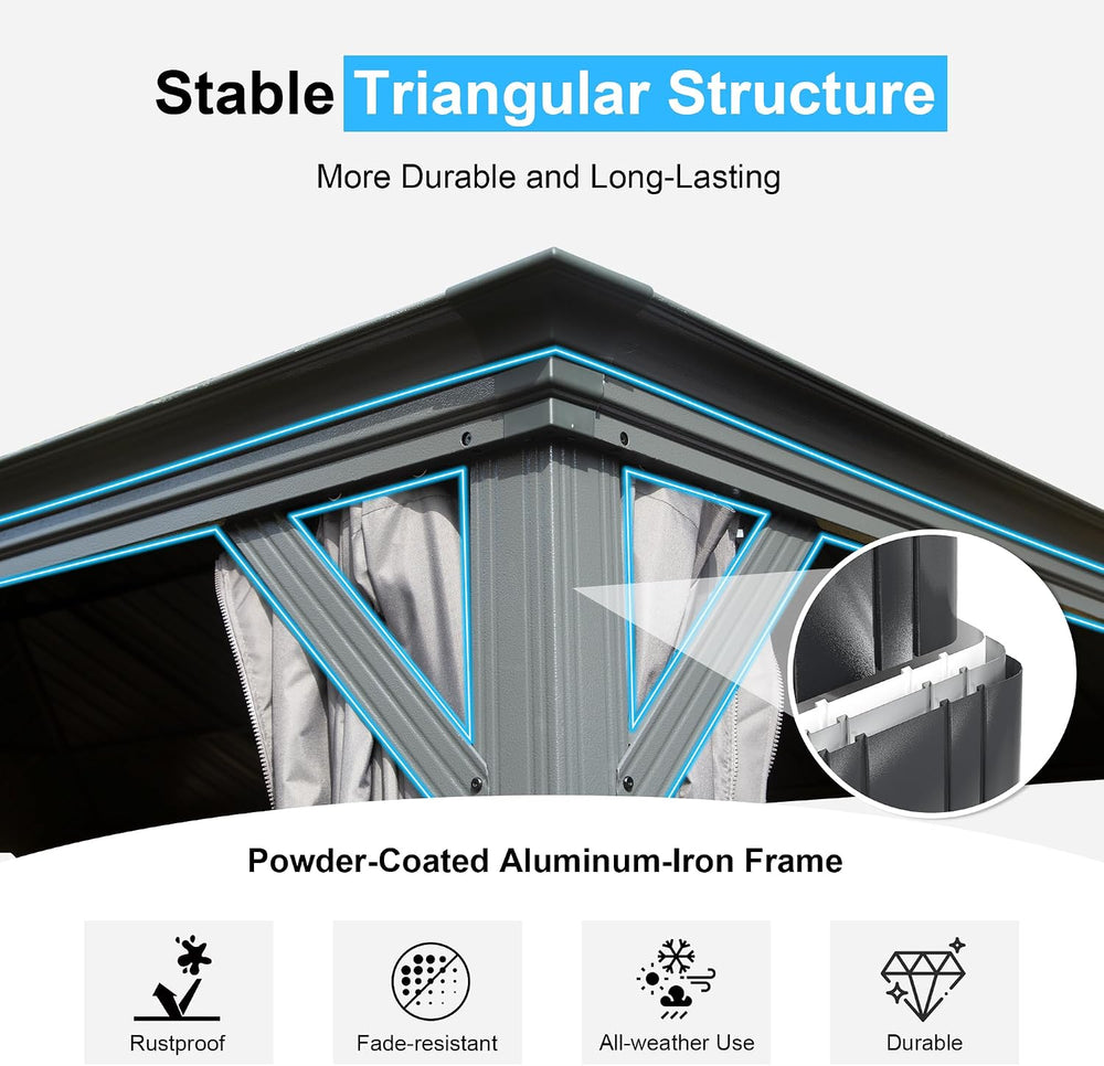 Domi 14’ x 24’ Outdoor Hardtop Gazebo, Upgraded Metal Gazebo with Galvanized ...