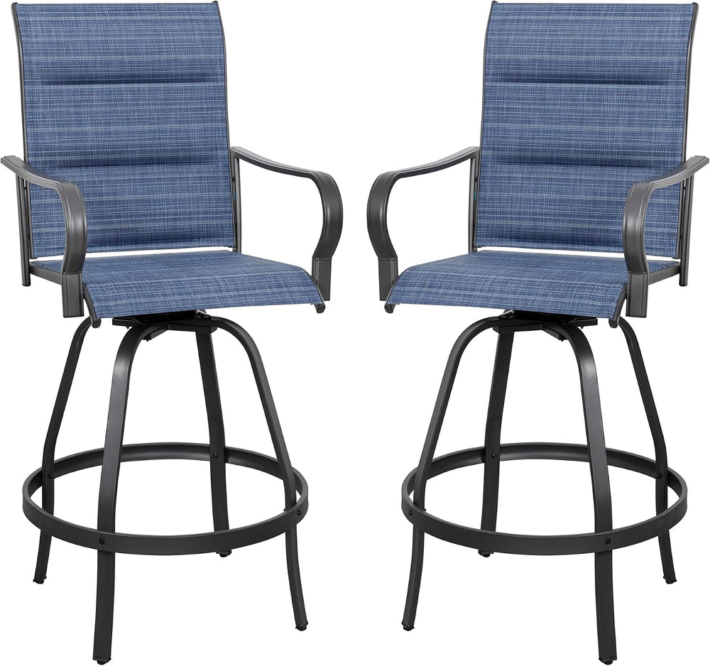 Vongrasig 2 Piece Outdoor Patio Swivel Bar Chairs, All Weather Padded Sling T...