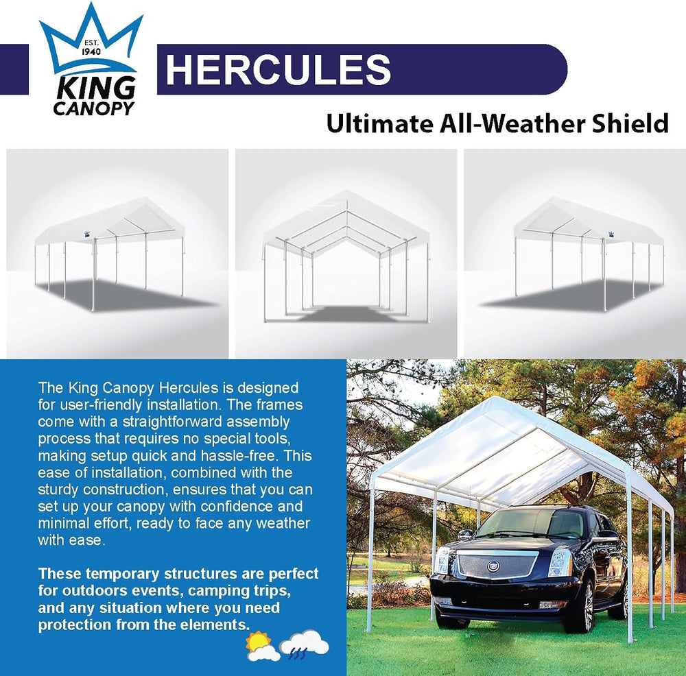 King Canopy Hercules 10-Feet by 20-Feet, 2-Inch Hammertone Steel Frame w/Butt...