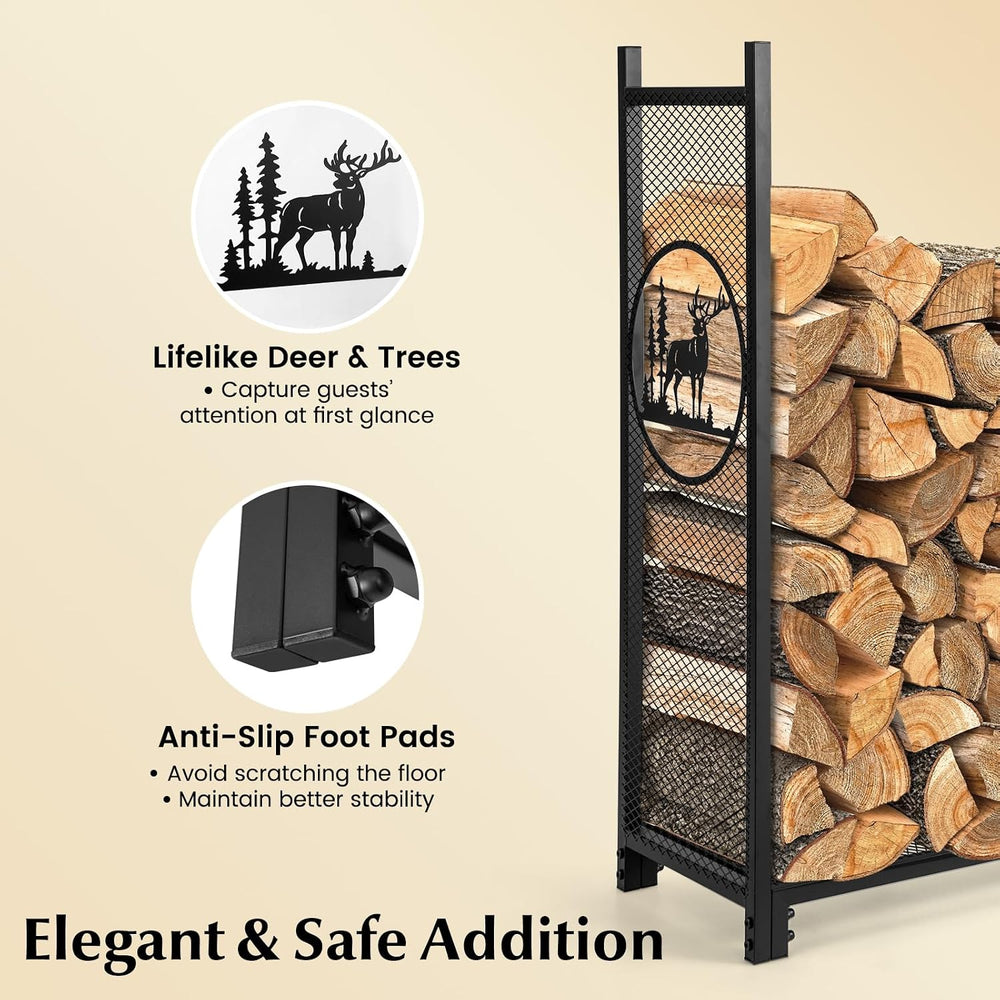 Goplus Firewood Rack Outdoor, 4 FT Metal Firewood Holder with Mesh Sides &...