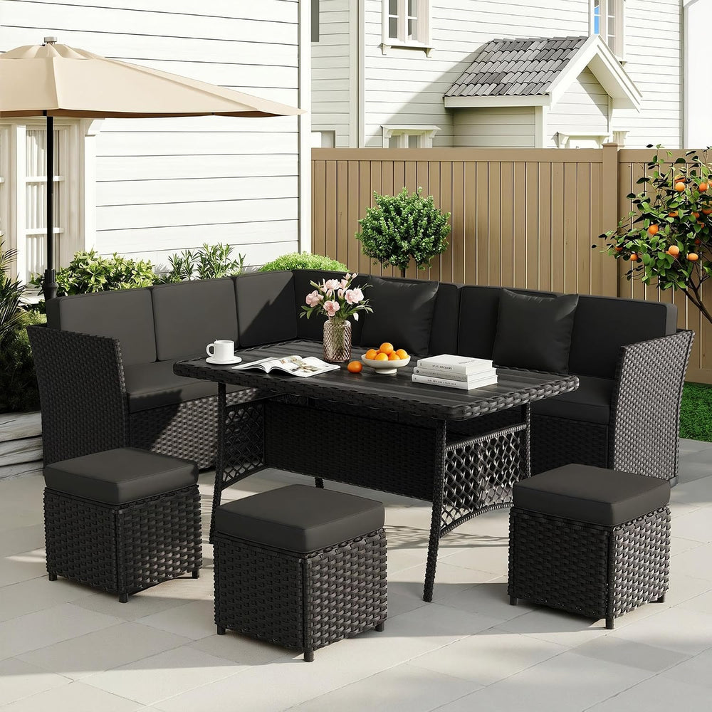 LOUVIXA 7 Pieces Patio Furniture Set, Outdoor Patio Furniture, Wicker Convers...