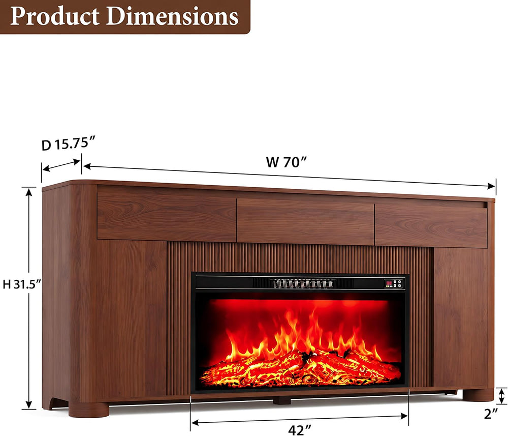 YANSNWO 70" Fireplace TV Stand for TVs Up to 80", Walnut