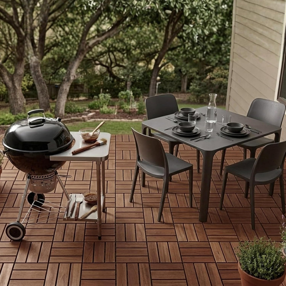 Jurax Interlocking Wood Deck Tiles, 10Pcs Patio Flooring, Walnut