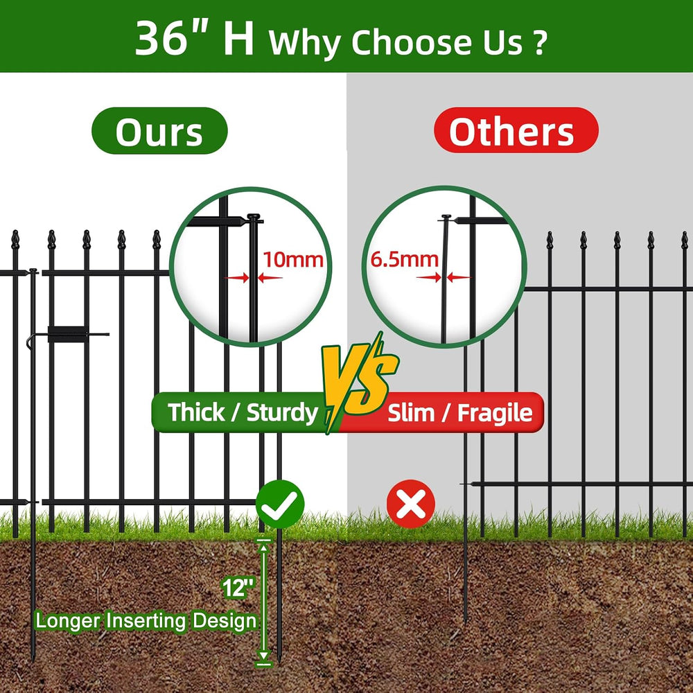 Decorative Metal Garden Fence with Gate 36" x 10', Dog Fence Outdoor