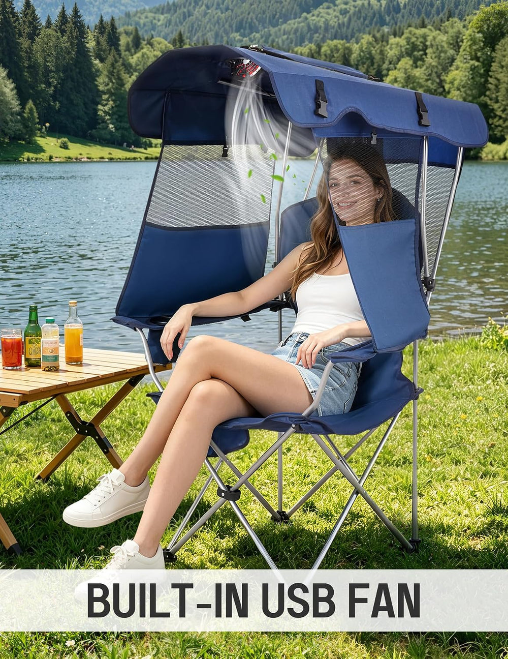 EO Living Folding Canopy Chair with Built-in USB Fan (Battery Not Included)